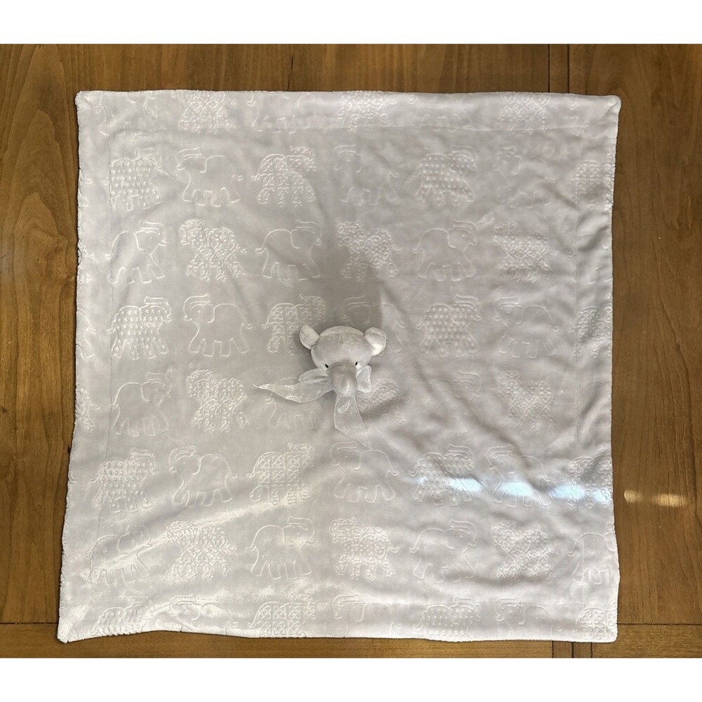 THRO Beth Bazaar Gray Elephant Security Blanket Embossed Elephants Nunu 30x30”